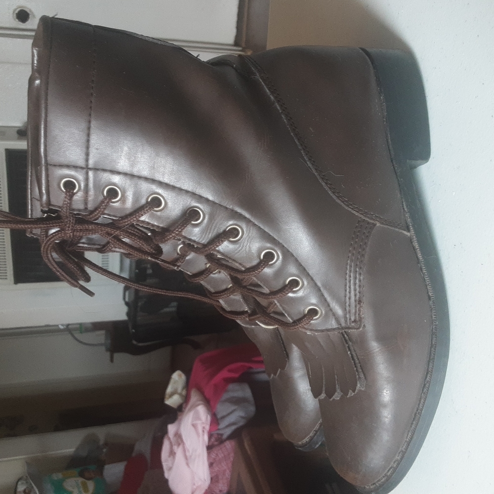 Coasters Brown Vegan Leather Lace Up Roper Like Western Boots Sz 7.5